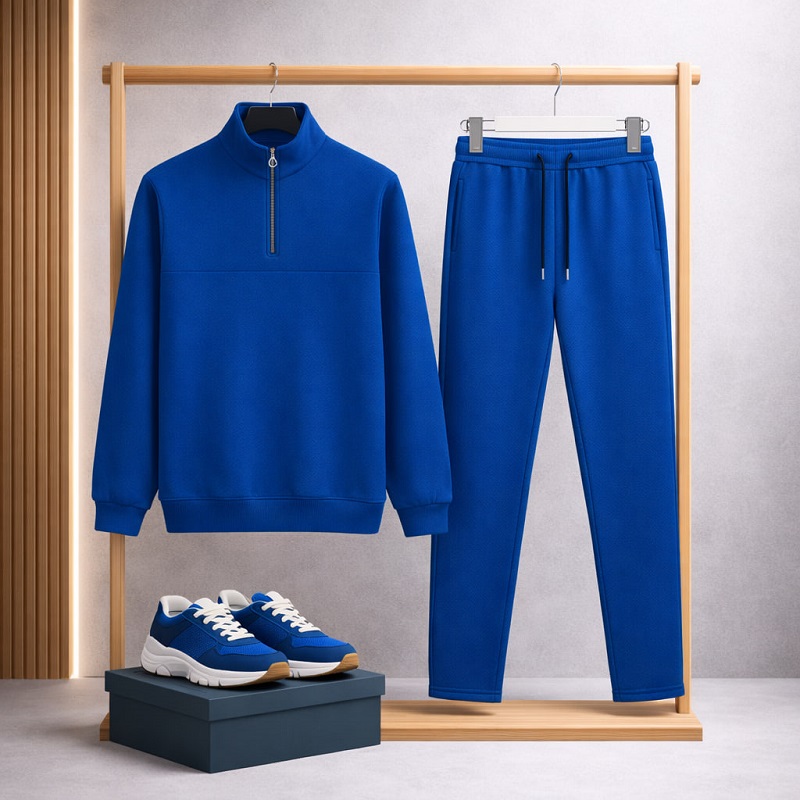ست مردانه نیم زیپ و شلوار جاگر مدل Behshad-آبی
